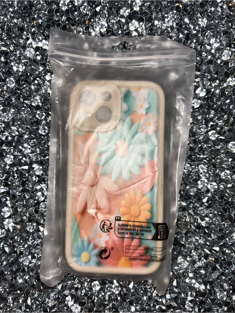 Floral Textured Protective Phone Case - Cream Frame with Multicolor Flowers